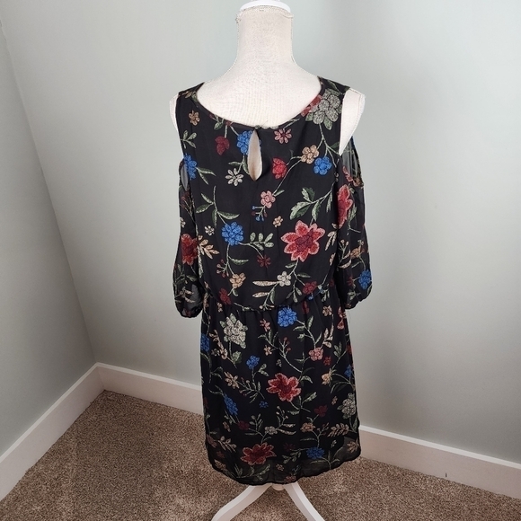 Signature Collection Women’s Chiffon Cold Shoulder Floral Dress Size Large - Picture 4 of 9